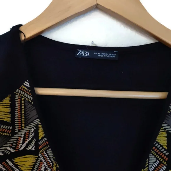 ZARA Tribal Black and Yellow Print Dress Crepe Background Size XL - Picture 3 of 3